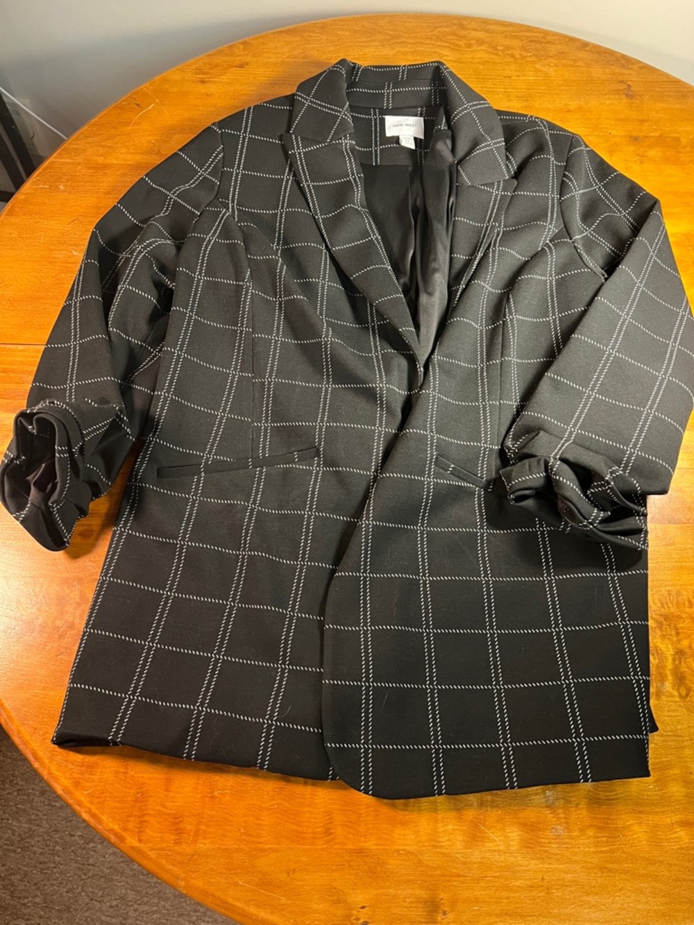 Nine West Black Windowpane Blazer with White Grid